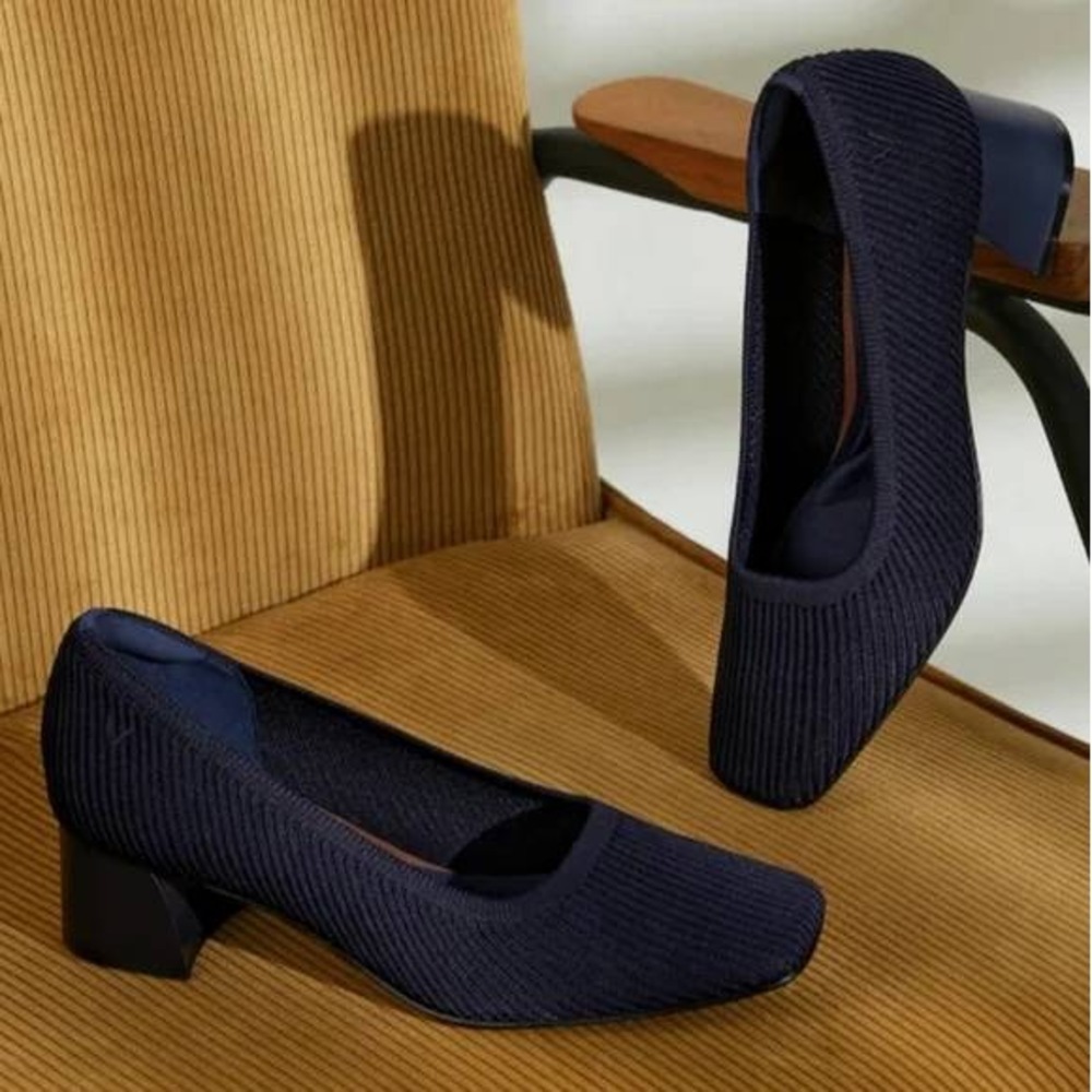 VIVAIA Square Toe Block Heel Pumps Navy Blue Comfortable Stylish Size 9.5 EU 41